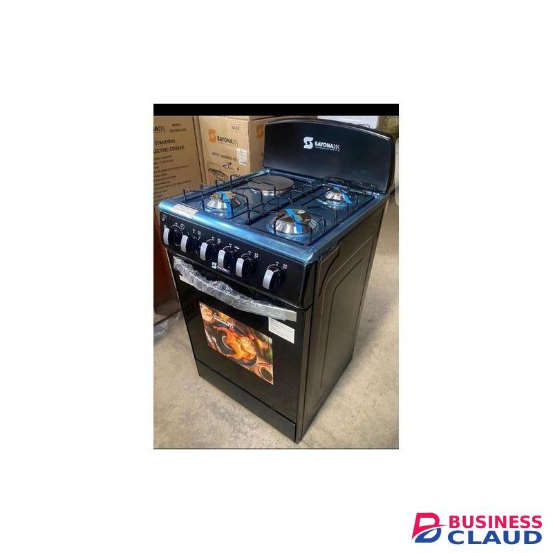 Sayona Black 3 Gas+1 Electric Plate Standing Cooker With Gas Oven - Black.