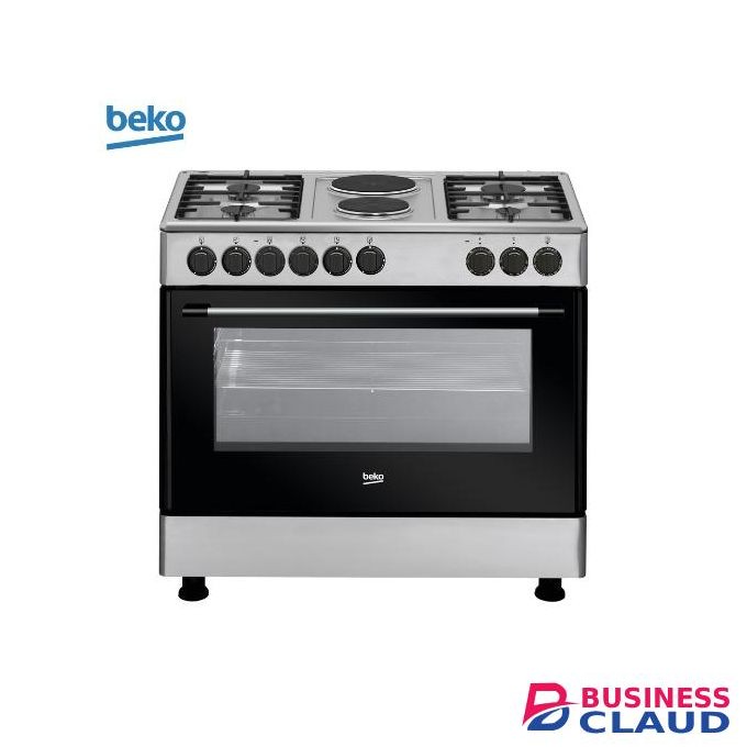 Beko GE 12121 DX 90x60, 4 Gas Burners and 2 Hotplates with Electric Grill and Fan-assisted Freestanding Cooker