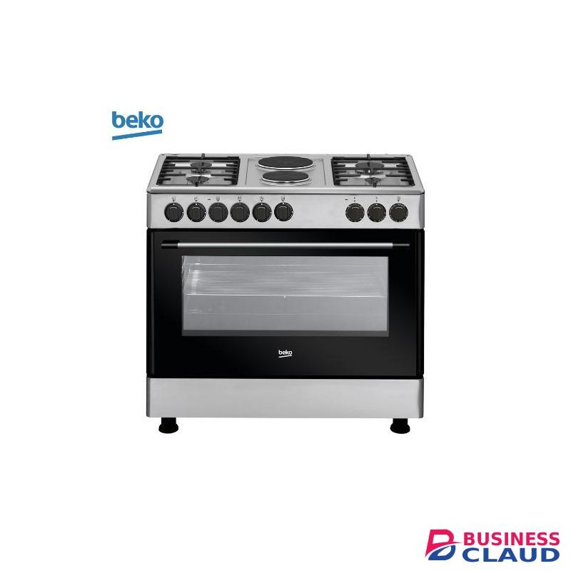 Beko GE 12121 DX 90x60, 4 Gas Burners and 2 Hotplates with Electric Grill and Fan-assisted Freestanding Cooker