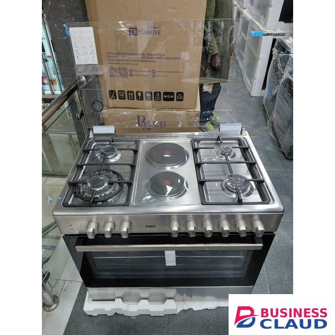 VON 90x60 Freestanding Cooker 4 Gas(1 TECNA Wok Burner) + 2 Electric Hotplates with Full Electric Oven with 7 Functions & Flame Failure Safety