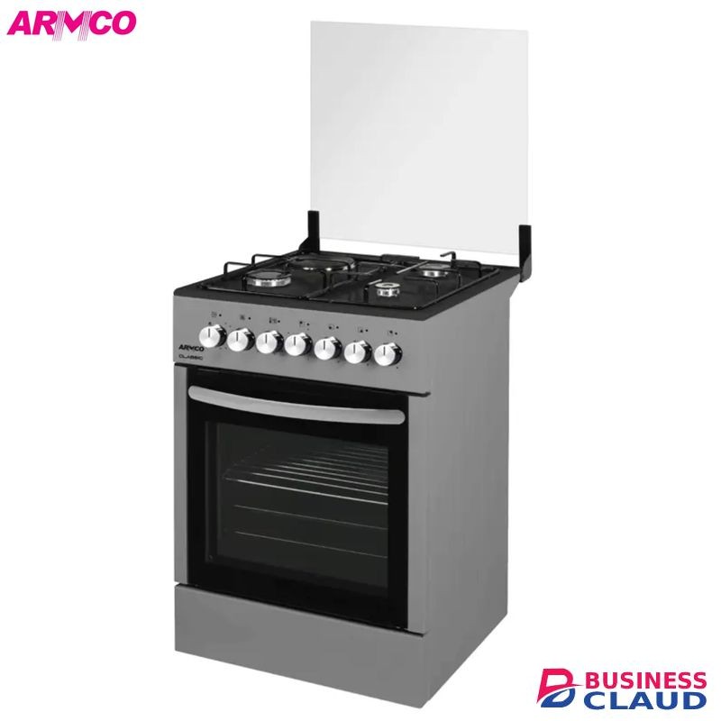 Armco Cooker 3Gas + 1Electric Hotplate , Electric Oven Automatic Ignition Glass Top Cover Silver Body 1Yr Warranty