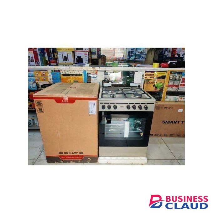 VON 60cmX60cm 3 Gas + 1 Electric RAPID plate, Jet Valve burner with Flame Failure Safety sensor, 5 Function Electric Oven with TURBO FAN Cooker