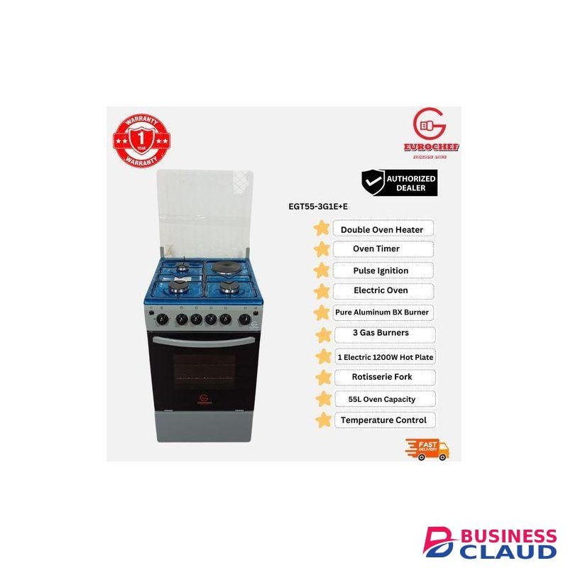 Eurochef Free Standing 3 Gas Burner +1 Electric Cooker With electric Oven