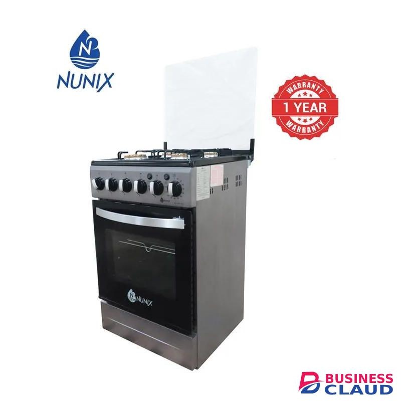 Nunix 50cm*55cm, 4 Gas Jet Burners Standing Gas Cooker + Gas Oven - Silver+Free Gifts
