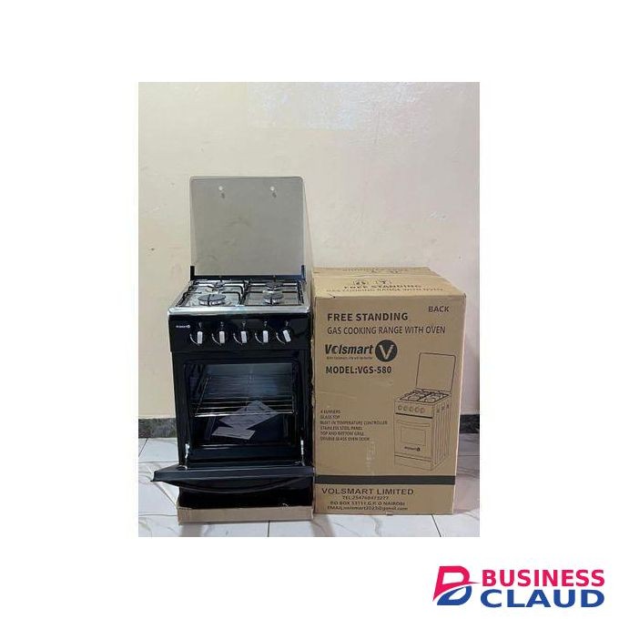 VOLSMART 4 Burners Free Standing Gas Cooker With 60L Oven 4 Gas Cooker + Gas Oven - Silver