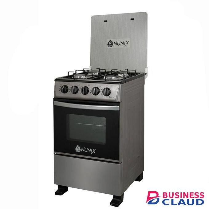 Nunix 4 Gas Burner 50x55 Standing Gas Cooker With Oven, Glass Lid & Auto Ignition – WLD-560-GO,SILVER