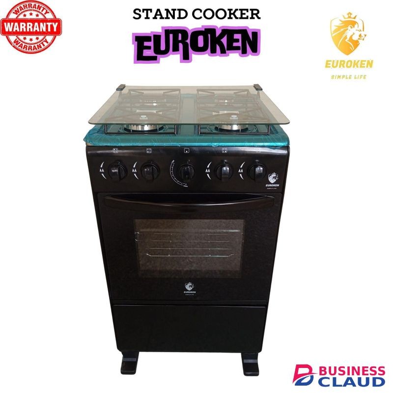 Full Gas Cooker with 4 Burners and Built-in Gas Oven, Free Standing Kitchen Cooker with Glass Top and Storage Compartment