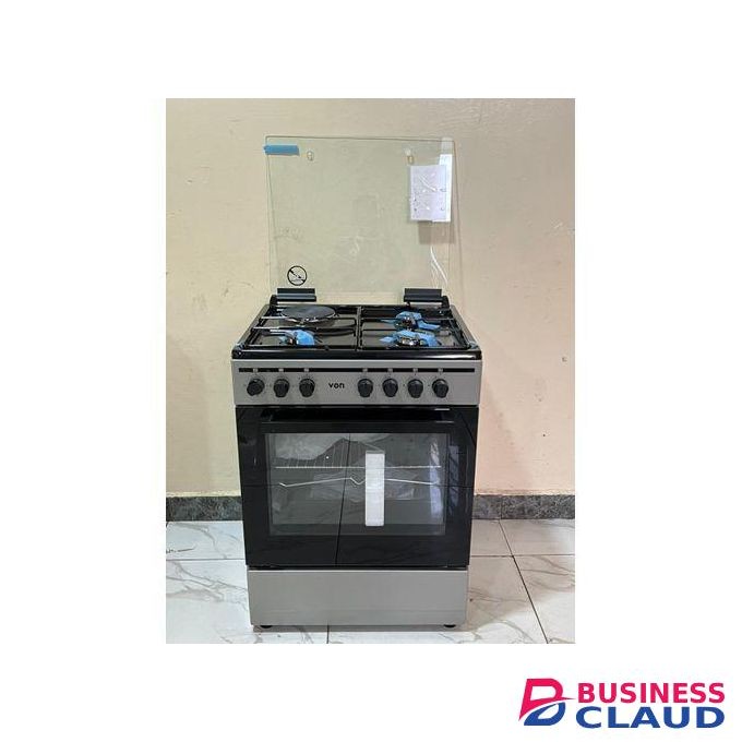 VON 3 Gas+1 Electric, 60cm by 55cm, Standing Gas Cooker with Electric Oven