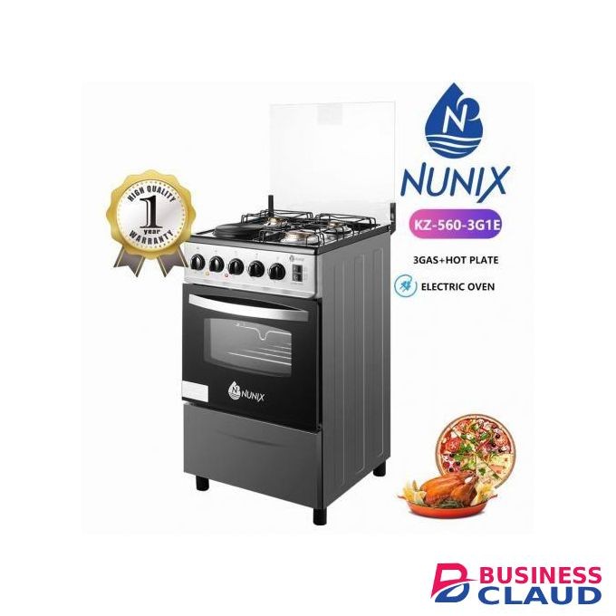 Nunix STANDING GAS COOKER (50 BY 55 BY 84 CM) 3 GAS + 1 HOT PLATE WITH ELECTRIC OVEN