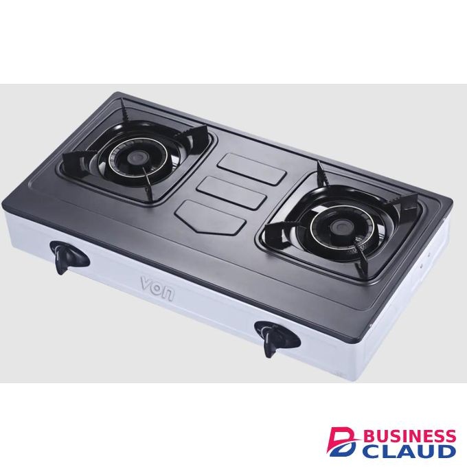 VON VCT2TRGY 2-Burner Gas Table Top Cooker – Teflon Coated, Straight Dual Burners