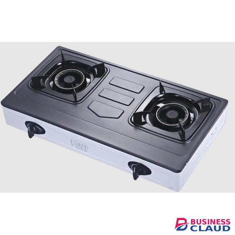 VON VCT2TRGY 2-Burner Gas Table Top Cooker – Teflon Coated, Straight Dual Burners