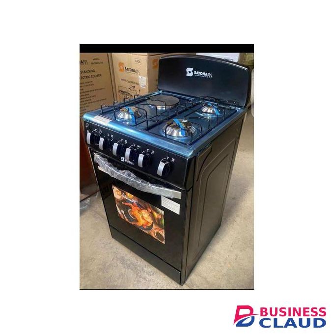 Sayona 3gas+1 electric plate standing cooker with gas oven - Black.