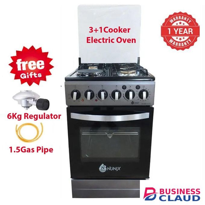 Nunix 50CM*55CM, 3GAS JET POOL BURNERS +1 ELECTRIC HOTPLATE With Electric Oven