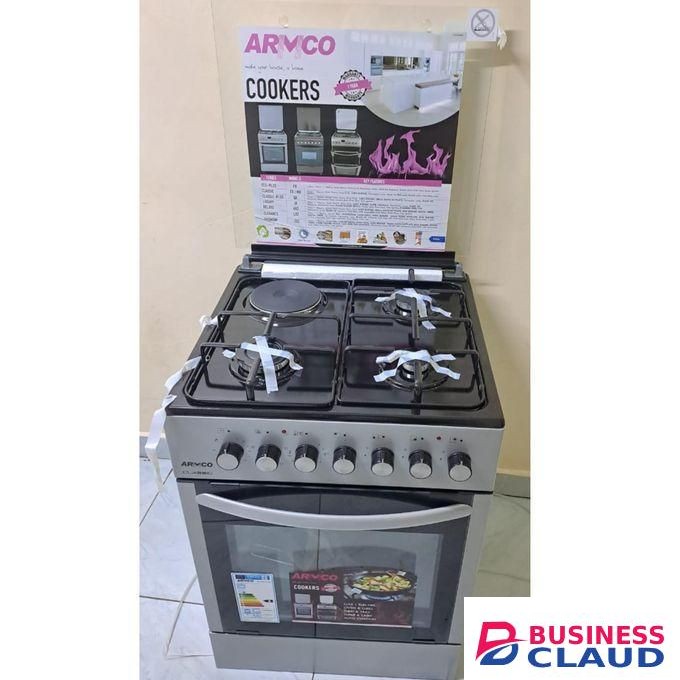 Armco Standing Cooker 60x60cm 3Gas + 1Electric Hotplate , Electric Oven Automatic Ignition Glass Top Cover Silver Body 1Yr Warranty