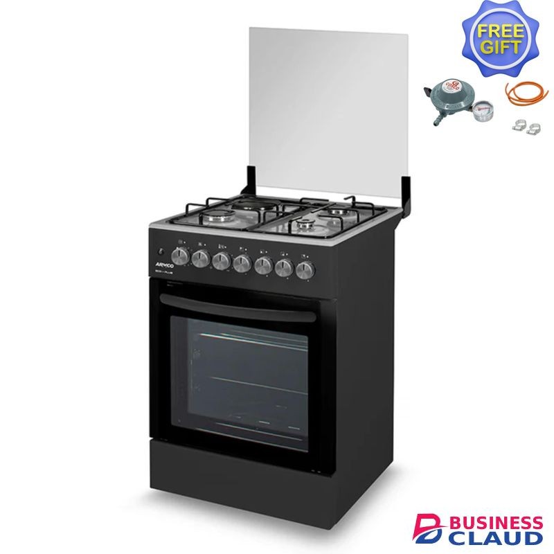 Armco 58X58cm Standing Cooker 3Gas + Electric Hotplate with Electric Oven & Grill Automatic Ignition Glass Lid Top Cover 1yr Warranty -With FREE Gifts - BLACK
