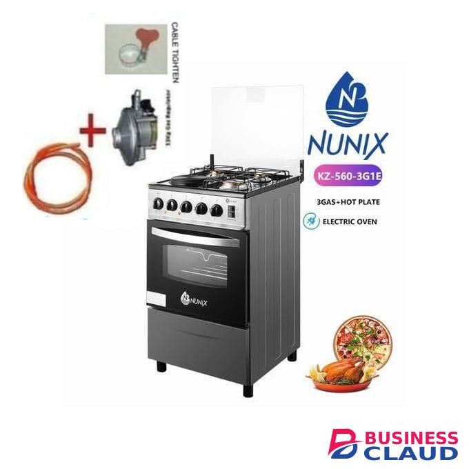 Nunix 50 * 55cm Cooker, 4 Gas Burners, Gas Oven With Free Regulator Plus Gas Pipe