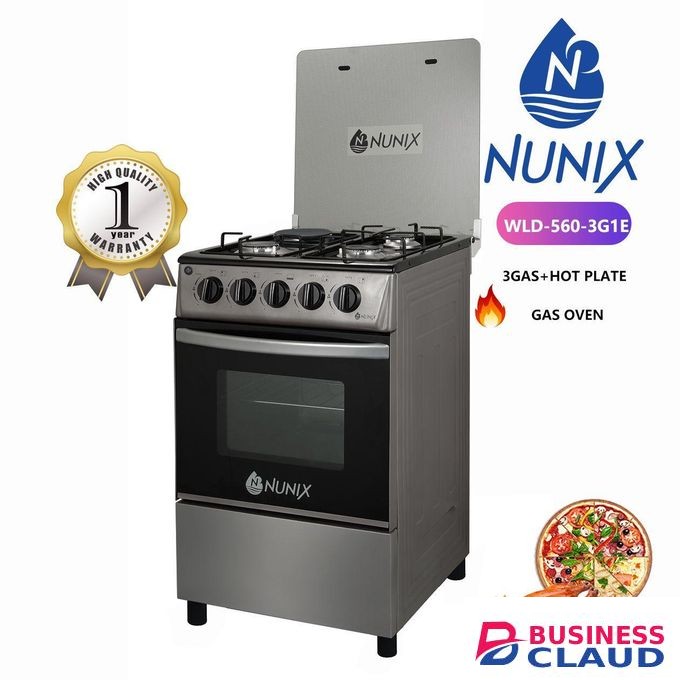 Nunix Freestanding 3+1 Gas Cooker with Gas Oven – Compact Design, Manual Controls