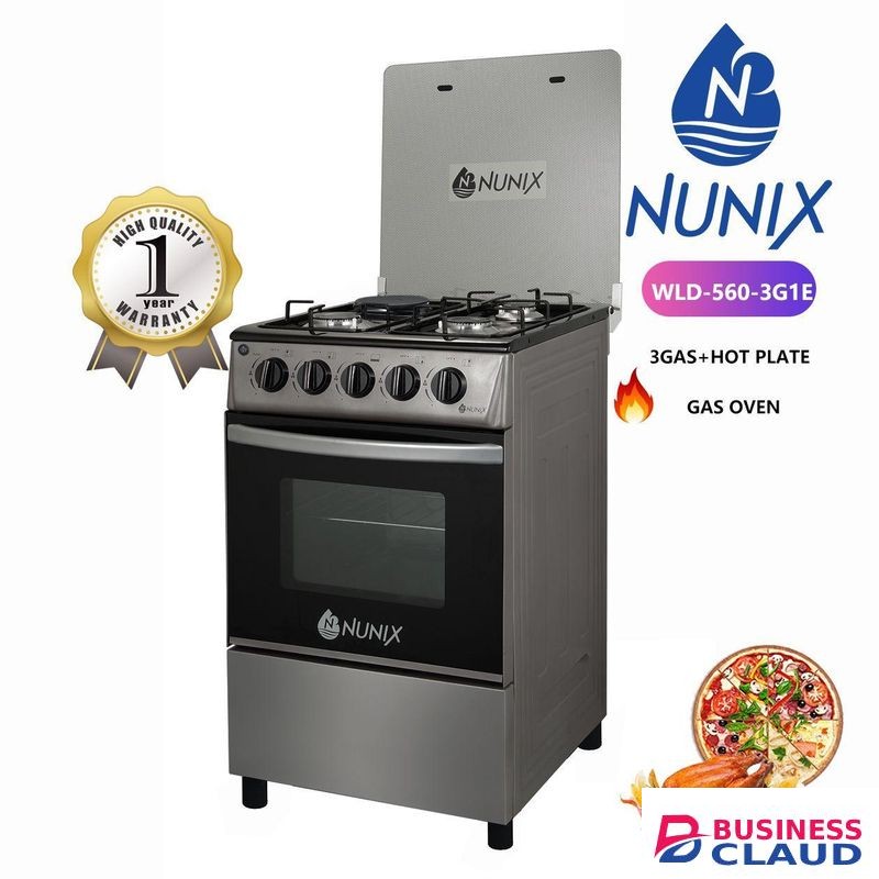 Nunix Freestanding 3+1 Gas Cooker with Gas Oven – Compact Design, Manual Controls