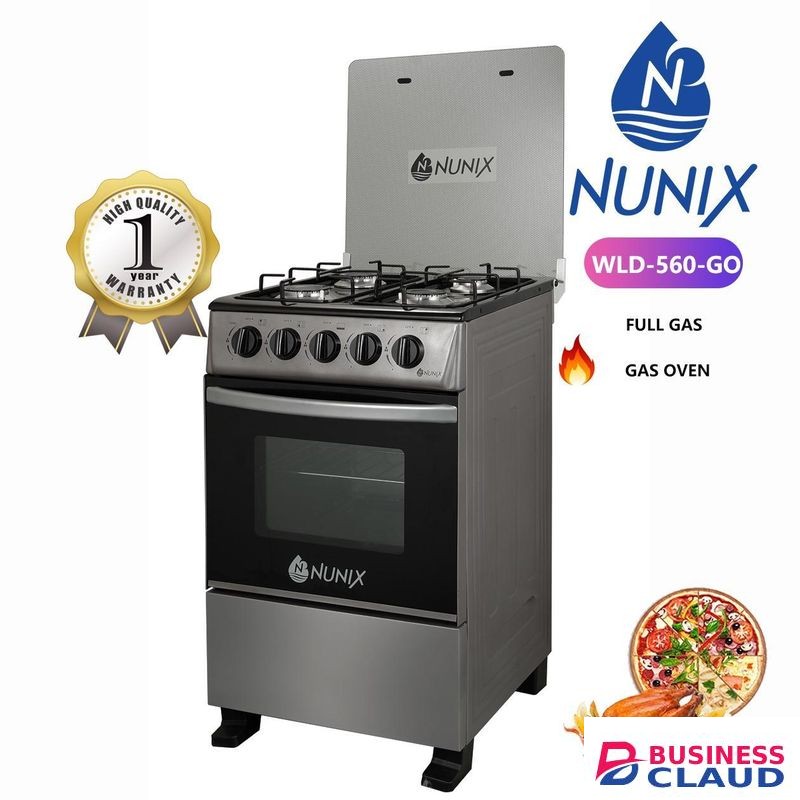 Nunix Freestanding 4-Burner Gas Cooker with Gas Oven – Compact Design, Manual Controls