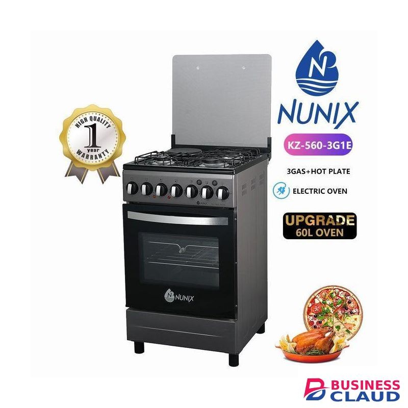Nunix Free Standing 3 Gas + 1 Electric Hotplate Electric Oven Cooker with Oven and Grill