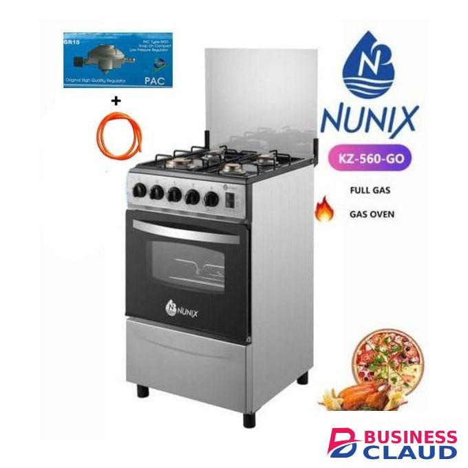 Nunix 50 * 55cm Cooker, 4 Gas Burners, Gas Oven With Free 6KG Regulator And Pipe