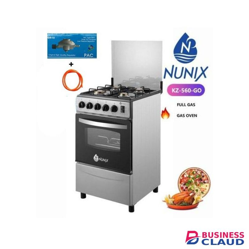 Nunix 50 * 55cm Cooker, 4 Gas Burners, Gas Oven With Free 6KG Regulator And Pipe
