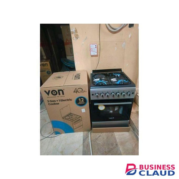 VON STANDING COOKER 58cm X 58cm, 3 Gas Pool Jet Burners +1 Electric Hotplate //Electric Oven