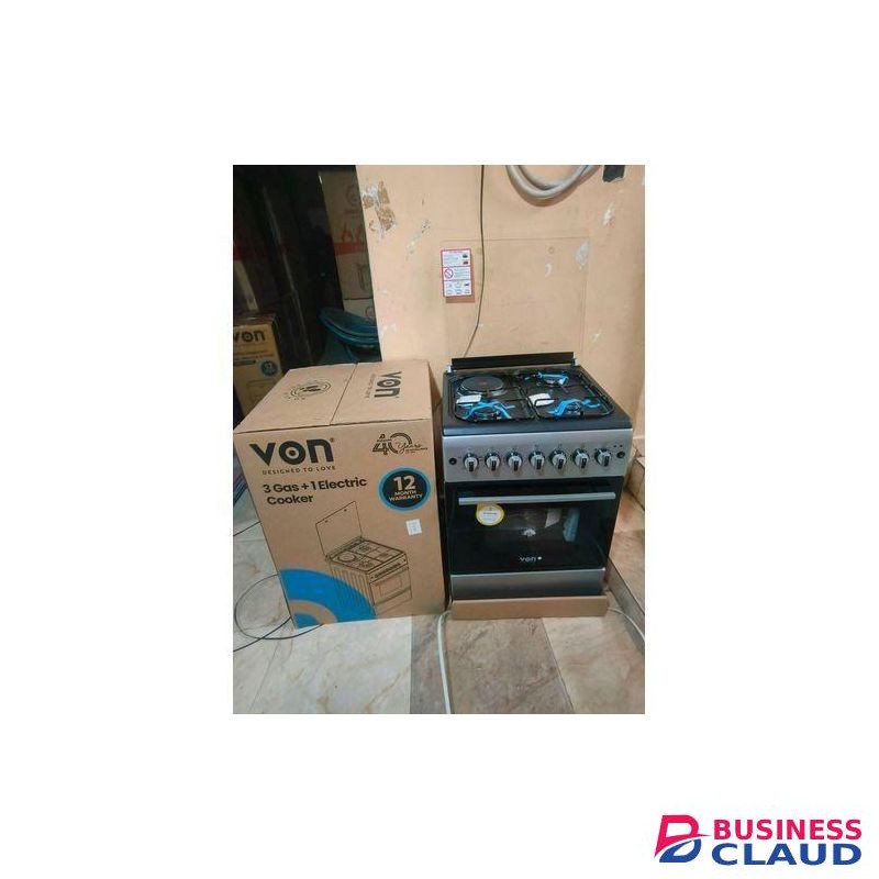 VON STANDING COOKER 58cm X 58cm, 3 Gas Pool Jet Burners +1 Electric Hotplate //Electric Oven