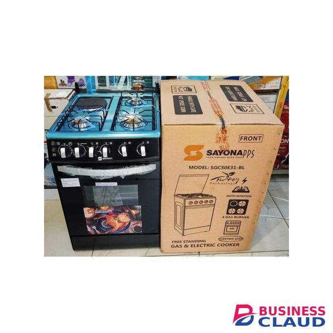 Sayona SGC 50E31-BL,3 Gas+1Hot Plate , 50 By 50 Gas Cooker With Electric Oven