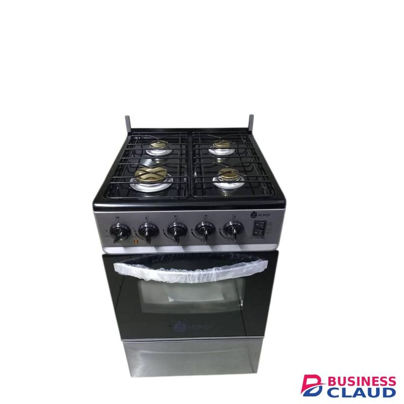 Nunix New Model Full Gas 4 Burner Free Standing Cooker With Oven and Glass Lid - Silver