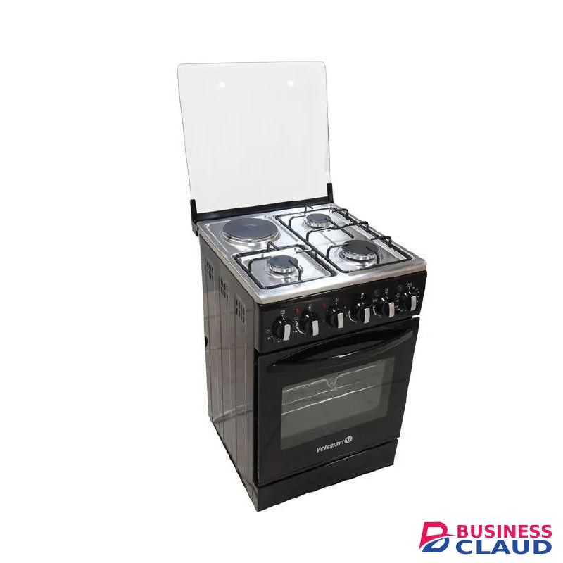VOLSMART Standing Cooker, 60*55, 3 Gas Jet Pool Burners + 1 Hot Plate, Electric Oven - Black