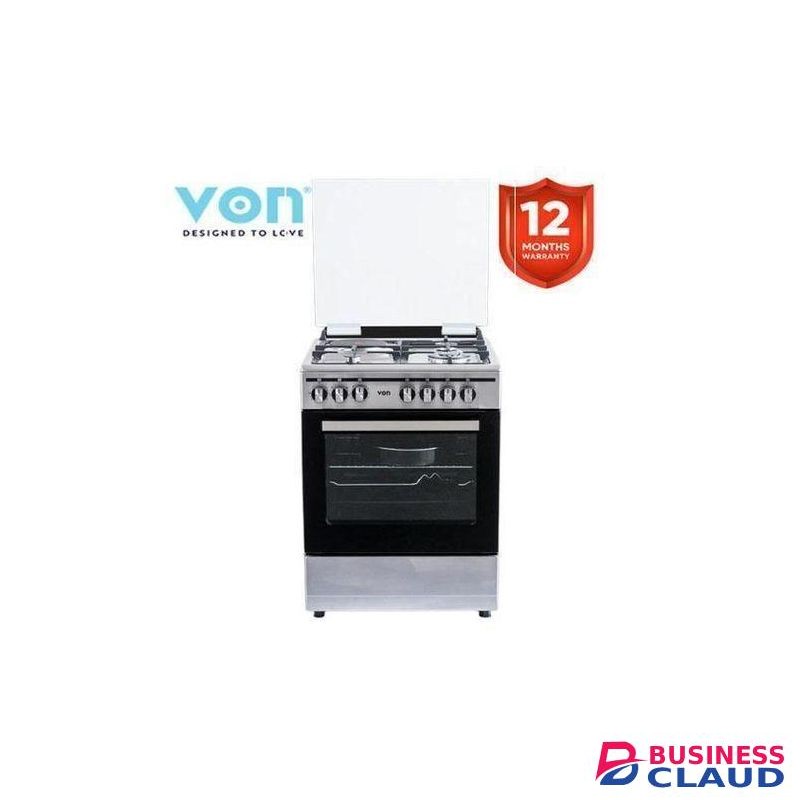 VON 3 Gas +1 Electric 55x60 free standing cooker with Electric Oven with a free gift - Grey