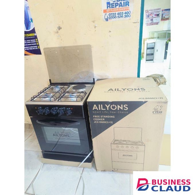 AILYONS 50x55 Free Standing Cooker – 3 Gas Burners + 1 Electric Hotplate with Oven