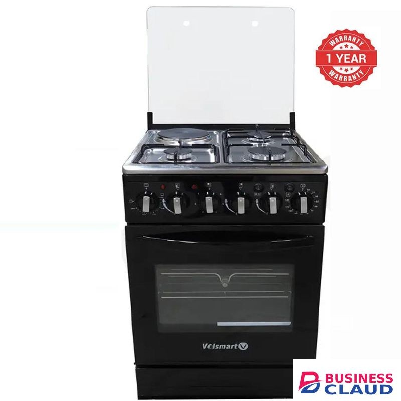 VOLSMART 60x60 Free Standing Cooker 3 Gas Burners + 1 Hot Plate, Electric Oven, Auto Ignition + 1YR Warranty