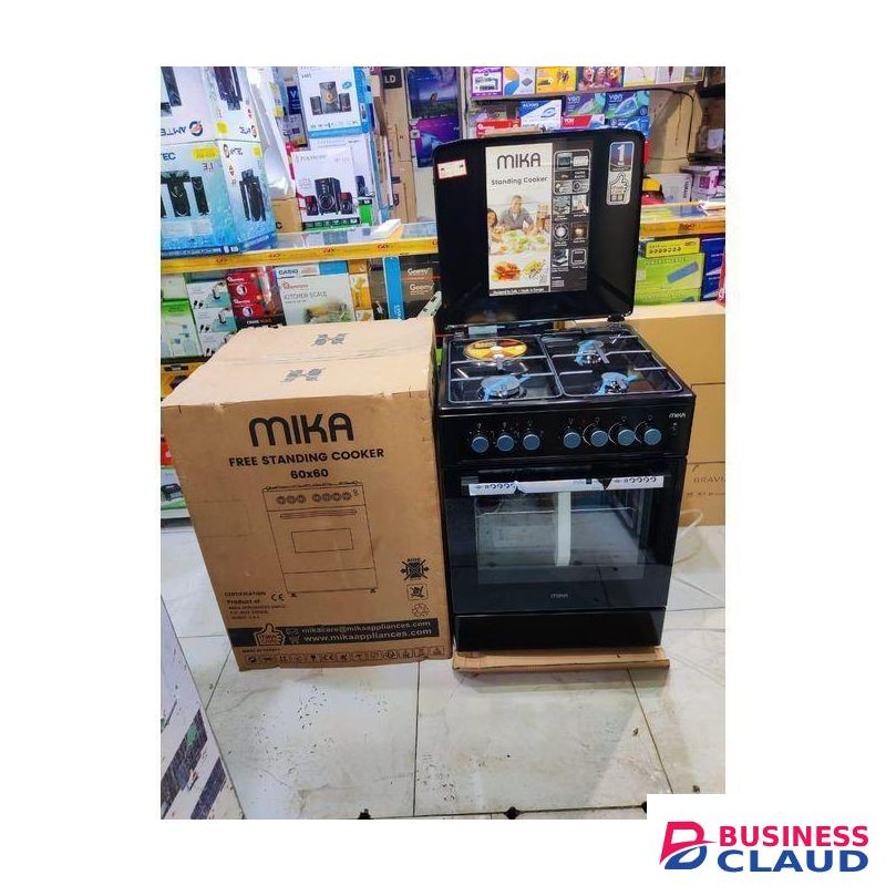 Standing Cooker, 60cm x 60cm, 3 Gas Pool Jet Burners + 1 RAPID Hot Plate, Button Ignition, 3 Function Electric Oven, Full Black