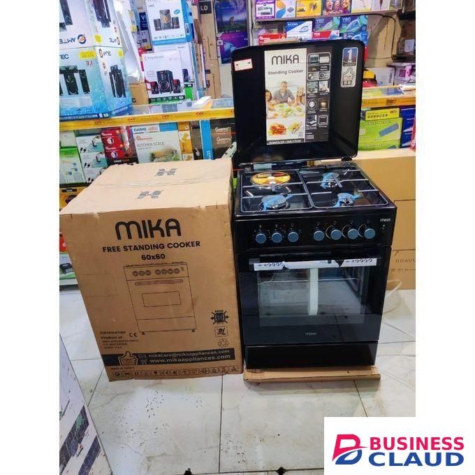 Standing Cooker, 60cm x 60cm, 3 Gas Pool Jet Burners + 1 RAPID Hot Plate, Button Ignition, 3 Function Electric Oven, Full Black