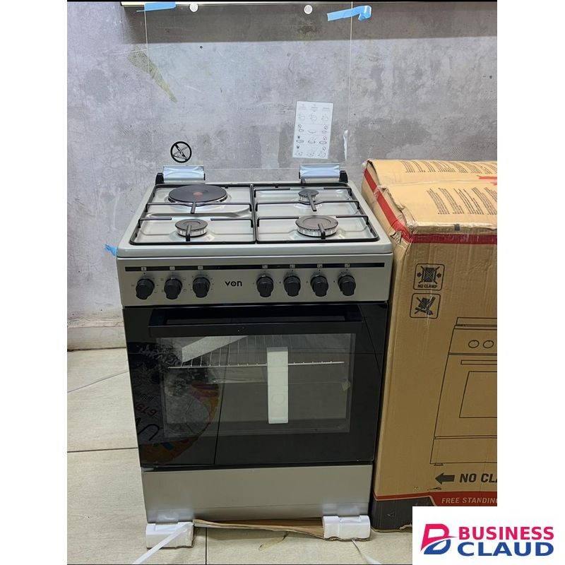 VON Cooker 60*55, 3+1 Rapid Hotplate, Turbo Fan, Flame Failure Device, Cast Iron Pan Support, ELECTRIC OVEN