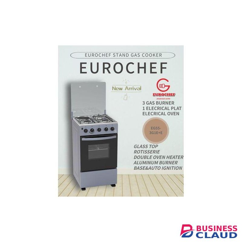 Eurochef EGT55-3G1E-E Free standing oven cooker glass top 60l oven