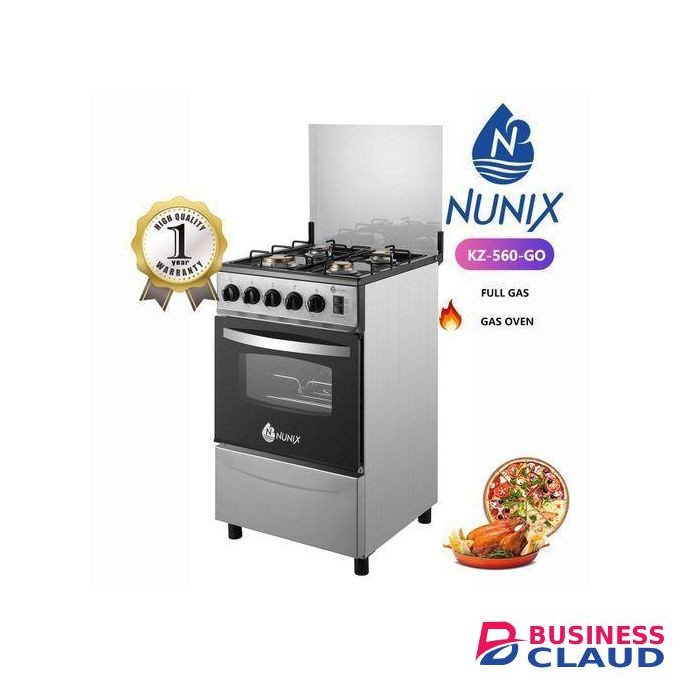Nunix 50 * 55cm Cooker, 4 Gas Burners, Gas Oven - Grey