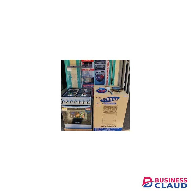 Ecomax 50*55 Standing Cooker 3 + 1 With Free Gas Pipe, Spatula, Frying Pan, 13Kg Regulator & Clips Available in Color Black and Silver