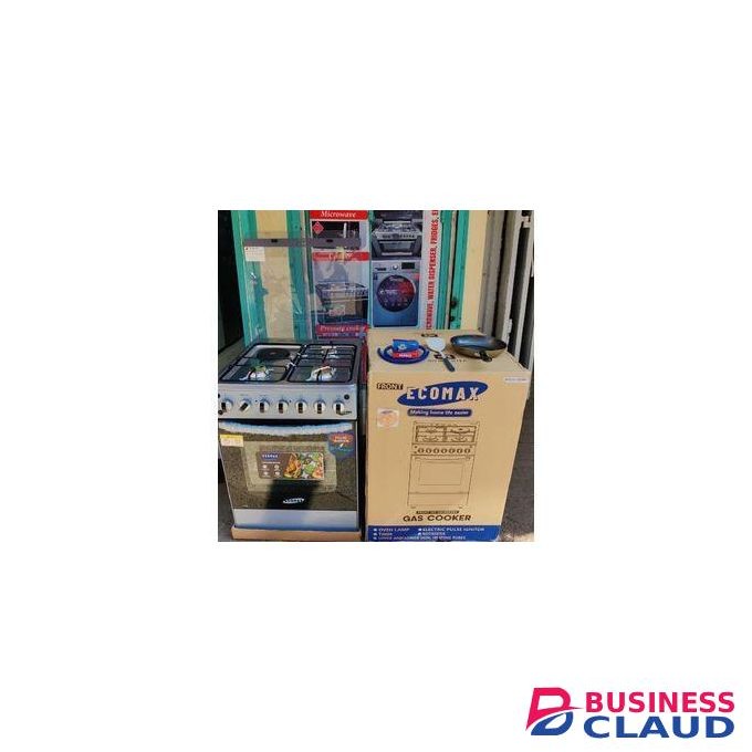 Ecomax 50*55 Standing Cooker 3 + 1 With Free Gas Pipe, Spatula, Frying Pan, 13Kg Regulator & Clips Available in Color Black and Silver