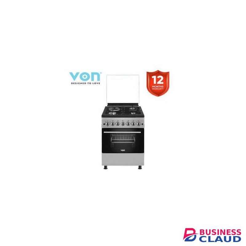 VON 58*58 Cooker 3Gas+1 Hot Plate, Electric Oven + Free Gifts - Silver
