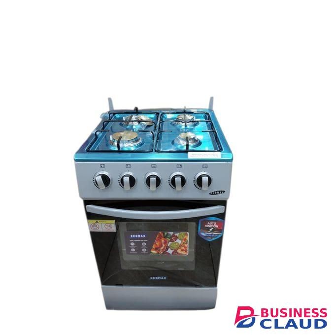 Ecomax Full Gas Standing Cooker with Gas Oven, Glass Lid - Silver + Free Gifts