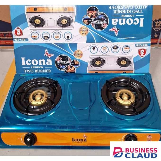 ICONA Double Gas Burner Table Top Metallic Two Stainless Steel Burner 2 Gas Cooker Stove