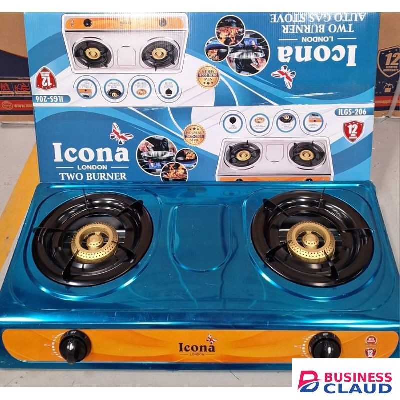ICONA Double Gas Burner Table Top Metallic Two Stainless Steel Burner 2 Gas Cooker Stove
