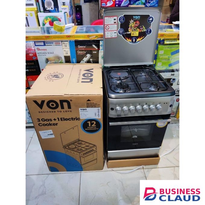 VON 50cm x 60cm, 3 Gas Pool Jet Burners + 1 Electric Free Standing Gas Cooker + Electric Oven