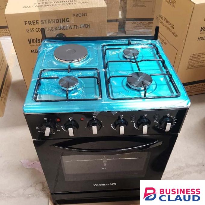 VOLSMART 60x60 Cooker ,3 Gas Jet Burners, 1 Hot Plate,Electric Oven+ Grill, Free Regulator+Gas Pipe