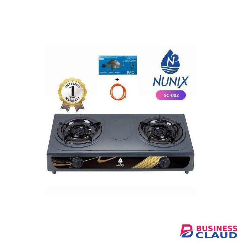 Nunix Table Top Double Burner Gas Stove Cooker + FREE Pipe & Regulator iko