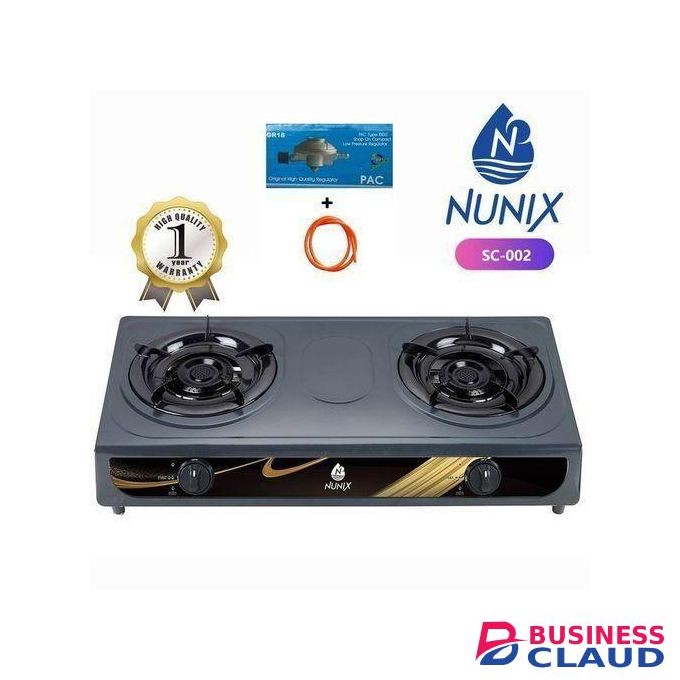 Nunix Table Top Double Burner Gas Stove Cooker + FREE Pipe & Regulator iko