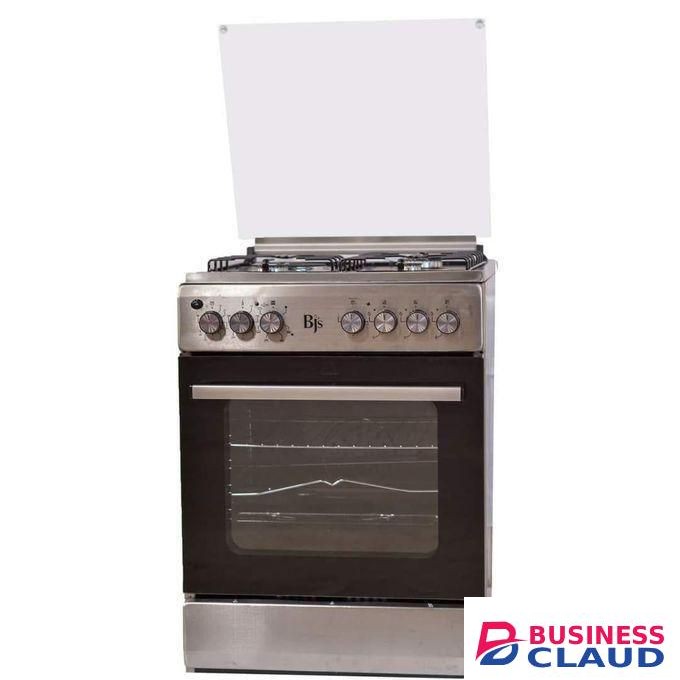 BJ's Standing Oven Cooker 3 Gas+1 Hotplate of 1000W, Electric Oven with Turbo Fan - Silver/Inox